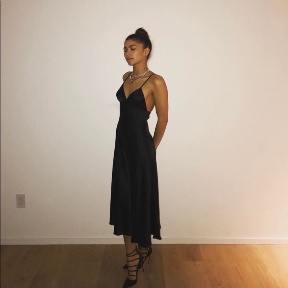 Black Satin Midi Dress